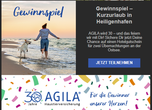 AGILA - 1x Hotelgutschein für 2 Übernachtungen inkl. Frühstück im Beach Motel Heiligenhafen für2 Personen in der Marc & Daniel Juniorsuite