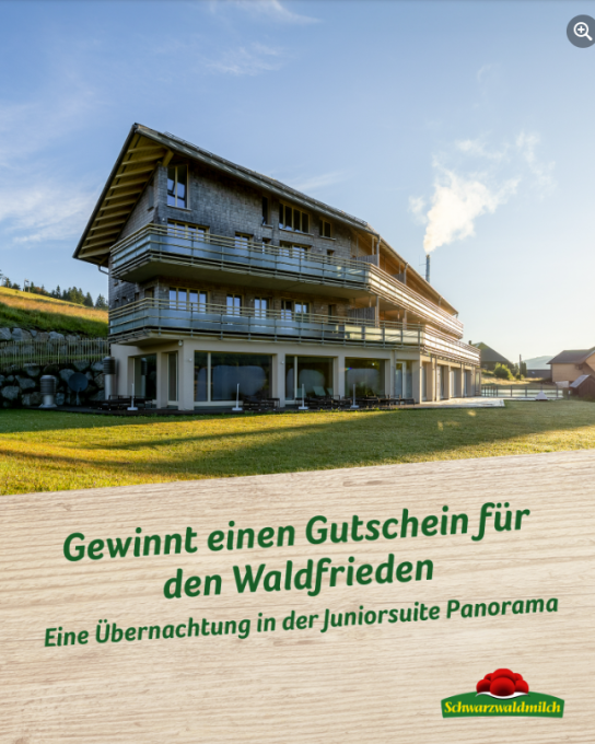 Schwarzwaldmilch - ein Aufenthalt im Waldfrieden Naturparkhotel in Todtnau für zwei Personen (Facebook)
