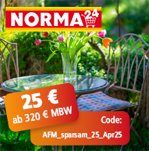 Norma24: 25 € ab 320 € Mindestbestellwert! Mit dem Code: AFM_sparsam_25_Apr25