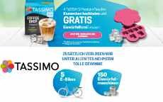 Tassimo: 5 x E-Bike Gutscheine, 150 x Eiswürfelmaschinen & gratis Eiswürfelform Tassimo: 5 x E-Bike Gutscheine, 150 x Eiswürfelmaschinen & gratis Eiswürfelform
