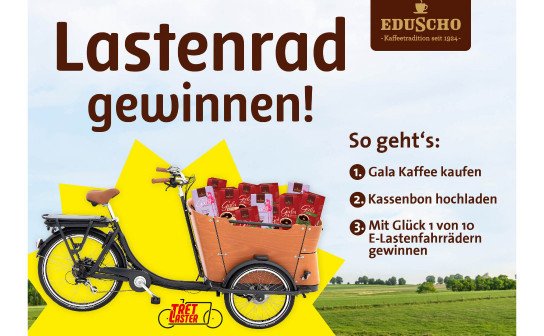 Eduscho: eines von 10 E-Lastenrädern im Wert von 3.000 € gewinnen Eduscho: eines von 10 E-Lastenrädern im Wert von 3.000 € gewinnen