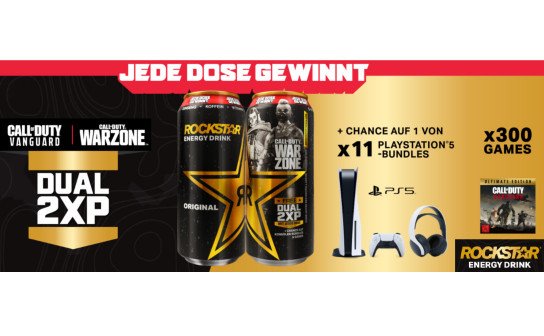 ROCKSTARENERGY: 11 PlayStation 5-Bundles & 300 COD Games für über 40.000 € zu gewinnen! ROCKSTARENERGY: 11 PlayStation 5-Bundles & 300 COD Games für über 40.000 € zu gewinnen!