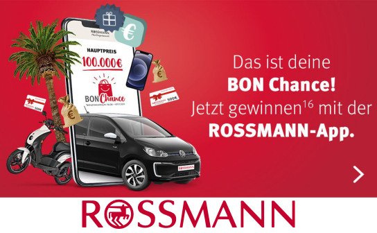 Rossmann App-Gewinnspiel: 6 x 10.000 € Bargeld, ein VW ID.4 Pro Performance! u.v.m.
