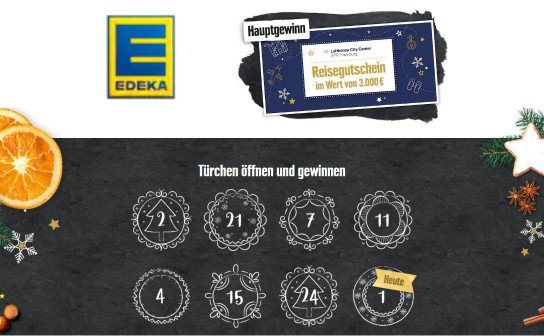 EDEKA: gewinne einen 3.000 € Reisegutschein & täglich neue Preise EDEKA: gewinne einen 3.000 € Reisegutschein & täglich neue Preise