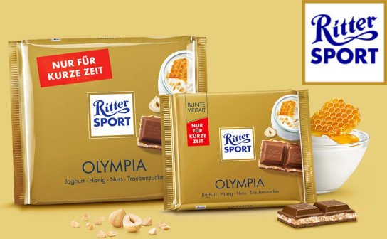 Ritter Sport: eine Olympia Fanbox prall gefüllt mit 10 Tafeln Schokolade