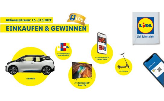 Lidl: ein BMW i3, 30x iPhones, 20x Smart TVs, 20x eScooter und 100x 50 € Einkaufsgutscheine Lidl: ein BMW i3, 30x iPhones, 20x Smart TVs, 20x eScooter und 100x 50 € Einkaufsgutscheine