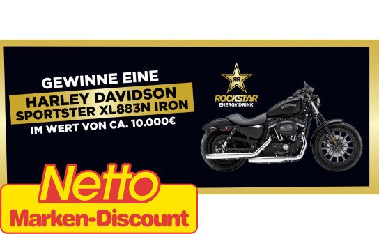 Netto & Rockstar: eine Harley Davidson Sportster XL883N Iron im Wert von 10.000 € Netto & Rockstar: eine Harley Davidson Sportster XL883N Iron im Wert von 10.000 €