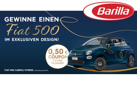 Barilla: gewinne ein FIAT 500C Hybrid-Cabrio für fast 15.000 € Barilla: gewinne ein FIAT 500C Hybrid-Cabrio für fast 15.000 €