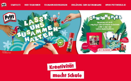 Pritt: 500 € mydays Gutschein und 222 Bastelkoffer gewinnen Pritt: 500 € mydays Gutschein und 222 Bastelkoffer gewinnen