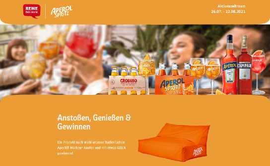 REWE & Campari: 2 Original Aperol Spritz Sitzkissen gewinnen REWE & Campari: 2 Original Aperol Spritz Sitzkissen gewinnen