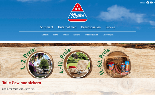 Metten Fleischwaren: 3 x 1 Wochenende für 2 im 4-Sterne Landhotel Gasthof Schütte und 57 weitere Preise Metten Fleischwaren: 3 x 1 Wochenende für 2 im 4-Sterne Landhotel Gasthof Schütte und 57 weitere Preise