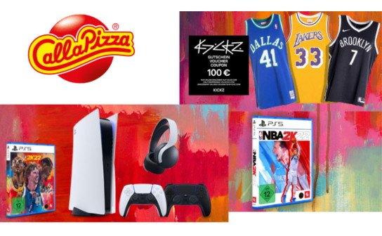 Call a Pizza: 2 PS5™-Konsolen, 6 x 100 € KICKZ Gutscheine & 17 NBA2K22 Games zu gewinnen! Call a Pizza: 2 PS5™-Konsolen, 6 x 100 € KICKZ Gutscheine & 17 NBA2K22 Games zu gewinnen!