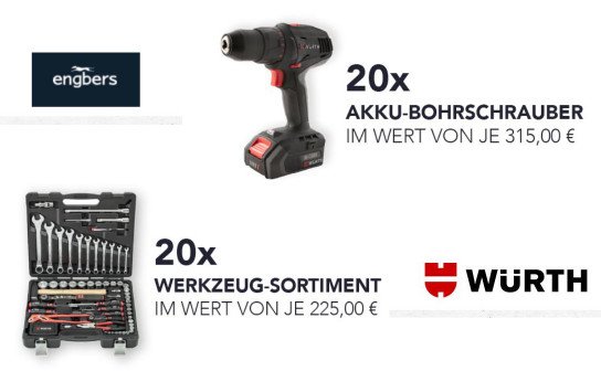 engbers: 20 Werkzeug-Koffer & 20 Akku-Bohrschrauber von Würth werden verlost! engbers: 20 Werkzeug-Koffer & 20 Akku-Bohrschrauber von Würth werden verlost!