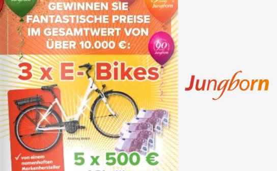 Jungborn: E-Bikes, Bargeldpreise und Gutscheine für über 10.000 € Jungborn: E-Bikes, Bargeldpreise und Gutscheine für über 10.000 €