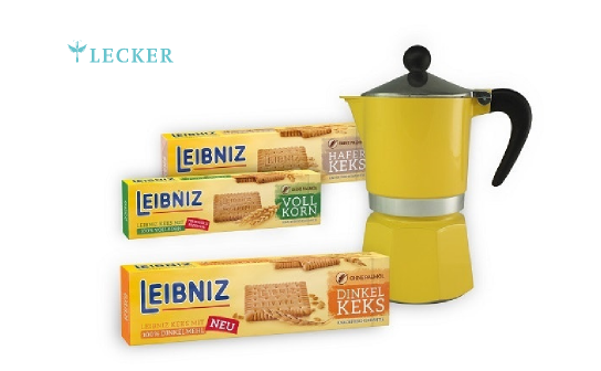 LECKER: 5 Espresso Kannen und jeweils ein LEIBNIZ Kekspaket LECKER: 5 Espresso Kannen und jeweils ein LEIBNIZ Kekspaket