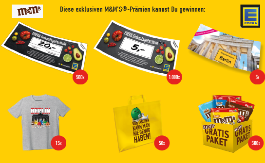 MARS (M&M’S®) & Edeka: 5 Reisegutscheine nach Berlin und 2.065 weitere Preise zu gewinnen MARS (M&M’S®) & Edeka: 5 Reisegutscheine nach Berlin und 2.065 weitere Preise zu gewinnen