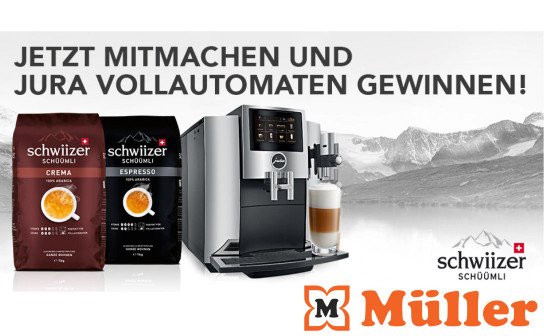 Müller: einen Kaffee-Vollautomaten von Jura gewinnen Müller: einen Kaffee-Vollautomaten von Jura gewinnen