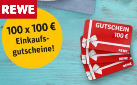 REWE: 100 Einkaufsgutscheine im Wert von 100 € REWE: 100 Einkaufsgutscheine im Wert von 100 €