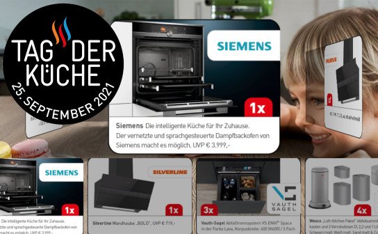 Tag der Küche: ein Siemens Dampfbackofen für fast 4.000 € und weitere hochwertige Preise Tag der Küche: ein Siemens Dampfbackofen für fast 4.000 € und weitere hochwertige Preise