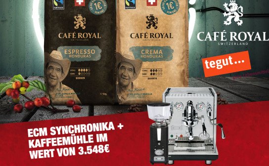 Café Royal & tegut: eine ECM Synchronika Espressomaschine + Kaffeemühle im Wert von 3.548 €