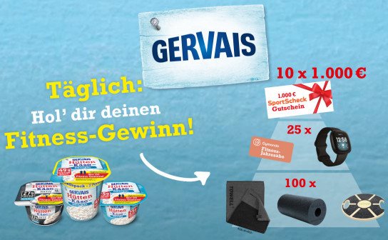 Hochland & Gervais: 10 x 1.000 € SportScheck-Gutscheine, 25 x eine Fitbit Versa 3, 100 x ein Towell+ u.v.m.