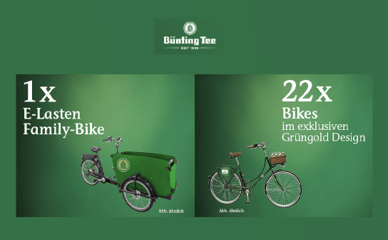 Bünting Tee: verlost wird ein Lasten-E-Bike und 22 x ein Fahrrad