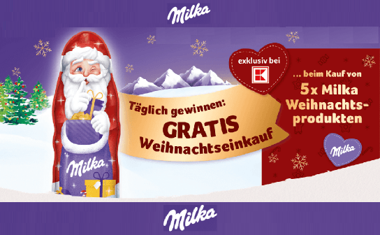 Milka: täglich einen von 10 Kaufland Weihnachtseinkäufen im Wert deines gesamten Einkaufs bis max. 200 € gewinnen