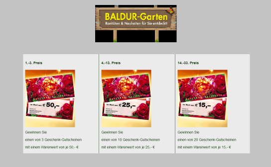 BALDUR-Garten: verlost wird 33 x ein Einkaufsgutschein im Gesamtwert von 700 €
