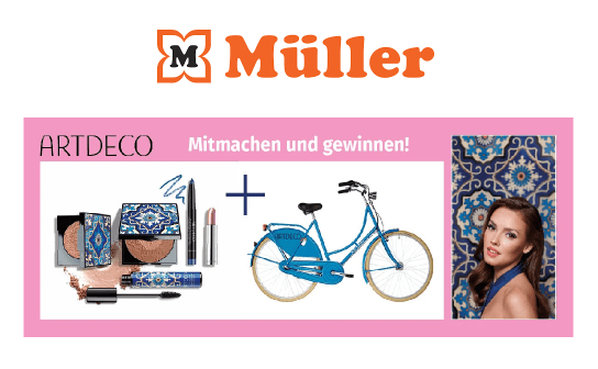 Müller: verlost wird ein Ortler-Van-Dyck-Fahrrad und ein ARTDECO-Kosmetikset