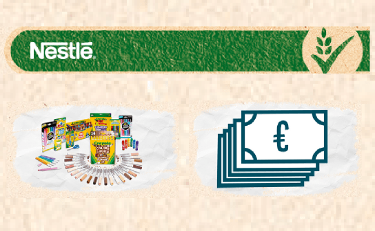 Nestlé: wöchentlich 1.000 € und täglich ein Stifte- und Bastelset von CRAYOLA