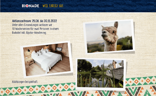 BIONADE: gewinne einen von 10 Wochenend-Kurzurlauben für je 2 Personen inkl. einer Alpaka-Wanderung