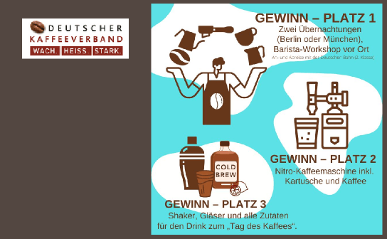 Deutscher Kaffeeverband: 2 Übernachtungen in Berlin oder München mit Barista-Workshop und 2 weitere Preise zu gewinnen
