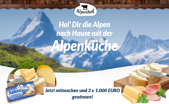 Alpenhof: jetzt 3 x 1.000 € Bargeld zu gewinnen
