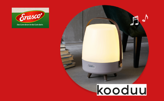 Erasco: 444 x eine LED-Lampe mit integr. Bluetooth-Lautsprecher von Kooduu