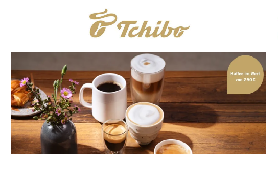 Tchibo: verlost wird jeden Monat ein Kaffee-Jahresvorrat im Wert von 250 €