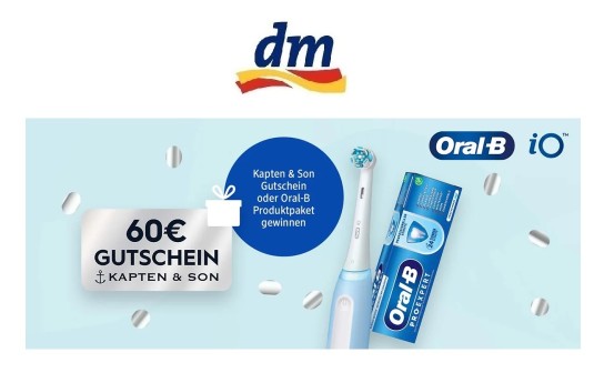 dm-drogerie markt: 10 x ein Kapten & Son Gutschein im Wert von 60 € und 5 Oral-B Mundpflege Produktpakete