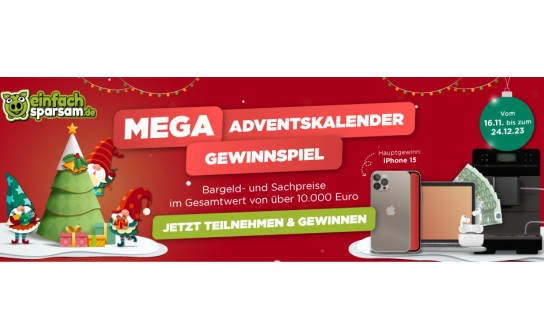 Einfach-Sparsam: iPhone 15, Laptop, 1.000 € Bargeld u.v.m. zur Vorweihnachtszeit gewinnen