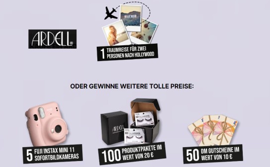 ARDELL: Traumreise nach Hollywood, 5 Fuji Instax mini Sofortbildkameras, 100 Produktpakete & 50 Gutscheine werden verlost