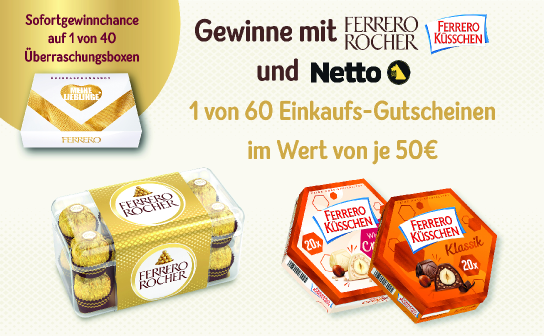 Ferrero: verlost wird 60 x ein Einkaufs-Gutschein im Wert von jeweils 50 €