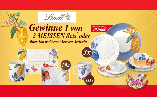 Lindt: 3 x ein Meissen Porzellan Set im Wert von jeweils 19.911 € und 121 weitere Preise