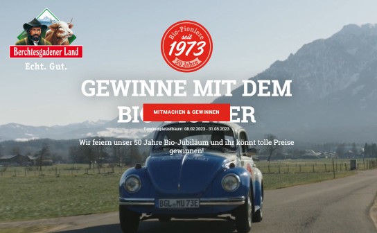 Milchwerke Berchtesgadener Land: ein VW Käfer für 45.000 €, 9 Familienurlaube & 990 Shoppertaschen zu gewinnen