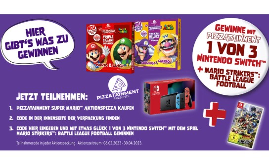 Pizzatainment: 3 Nintendo Switch Pakete inkl. Super Mario Spiel werden verlost