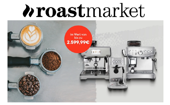 Roast Market: verlost wird 3 x eine Siebträgermaschine von Sage im Wert von bis zu 2.599,99 €