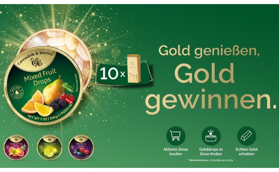 Cavendish & Harvey: 10 x je 5 g Gold zu gewinnen
