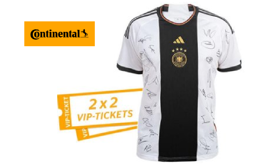 Continental: verlost werden 2 x 2 VIP-Tickets zu einem DFB-Länderspiel inkl. Hotel, Anreise + Kfz-Sicherheitscheck