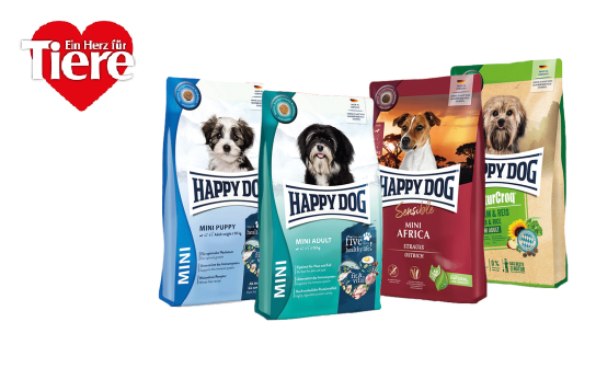 Ein Herz für Tiere: verlost wird ein Jahresvorrat Happy Dog Hundefutter für kleine Hunde