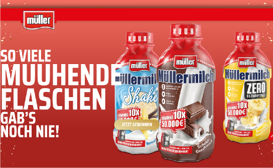 Molkerei Müller: 10 x 50.000 € und 200 x einen Mini Kühlschrank