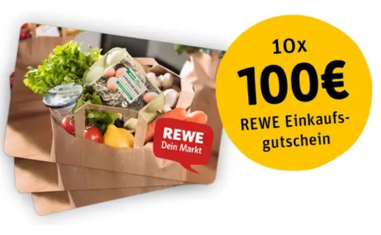 REWE: 10 Einkaufsgutscheine á 100 € werden verlost