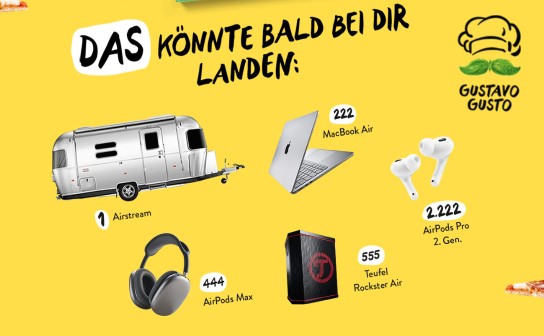 Gustavo Gusto: ein Wohnwagen, 222 MacBooks, 444 Kopfhörer, 555 Bluetooth-Speaker & 2.222 AirPods zu gewinnen