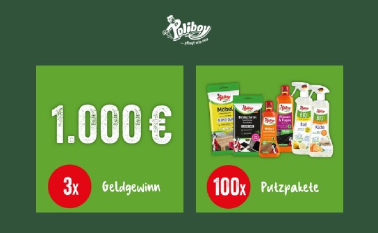 POLIBOY: 3 x 1.000 € und 100 x ein Putzpaket im Wert von ca. 15 €
